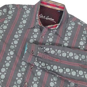 New Robert Graham Button Down Mens XL Multicolor Geometric Striped NWOT
